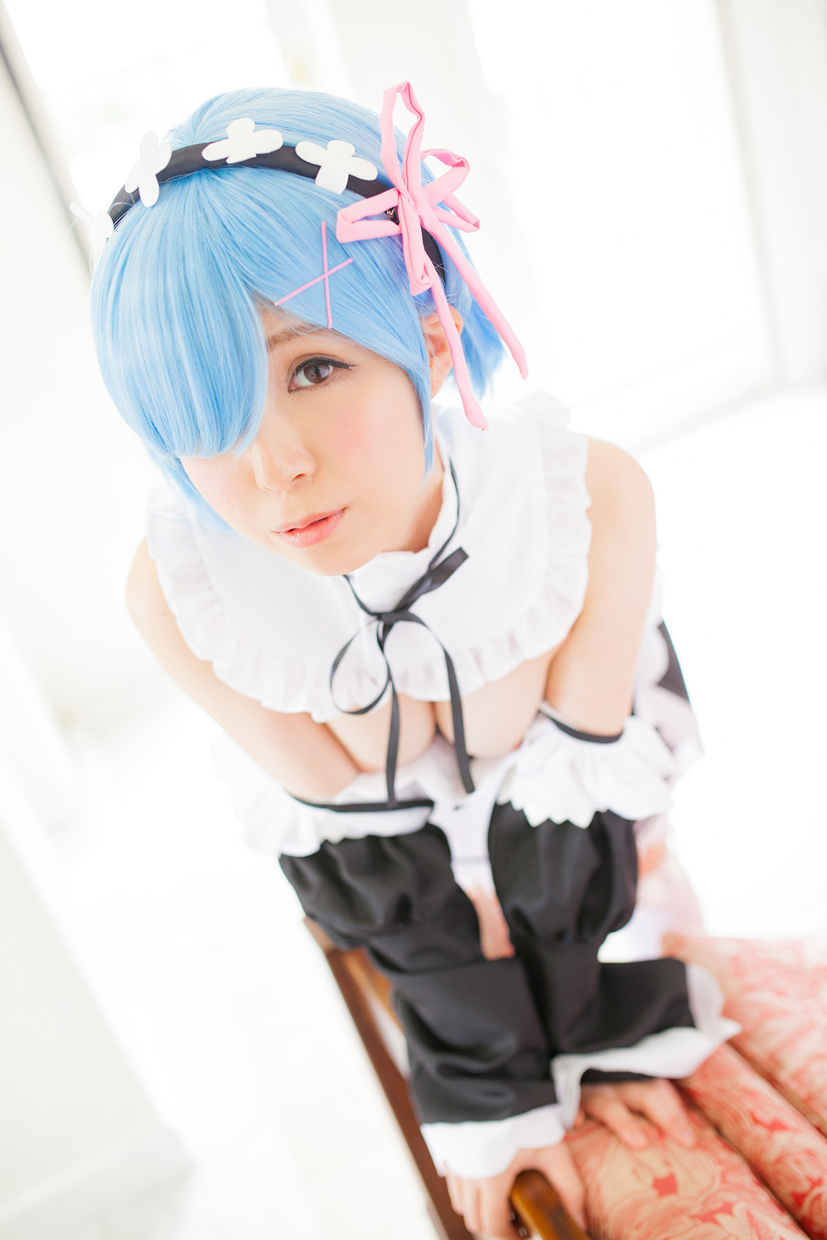 Charming Blue haired girl REM ero Cosplay maid in heaven(17)