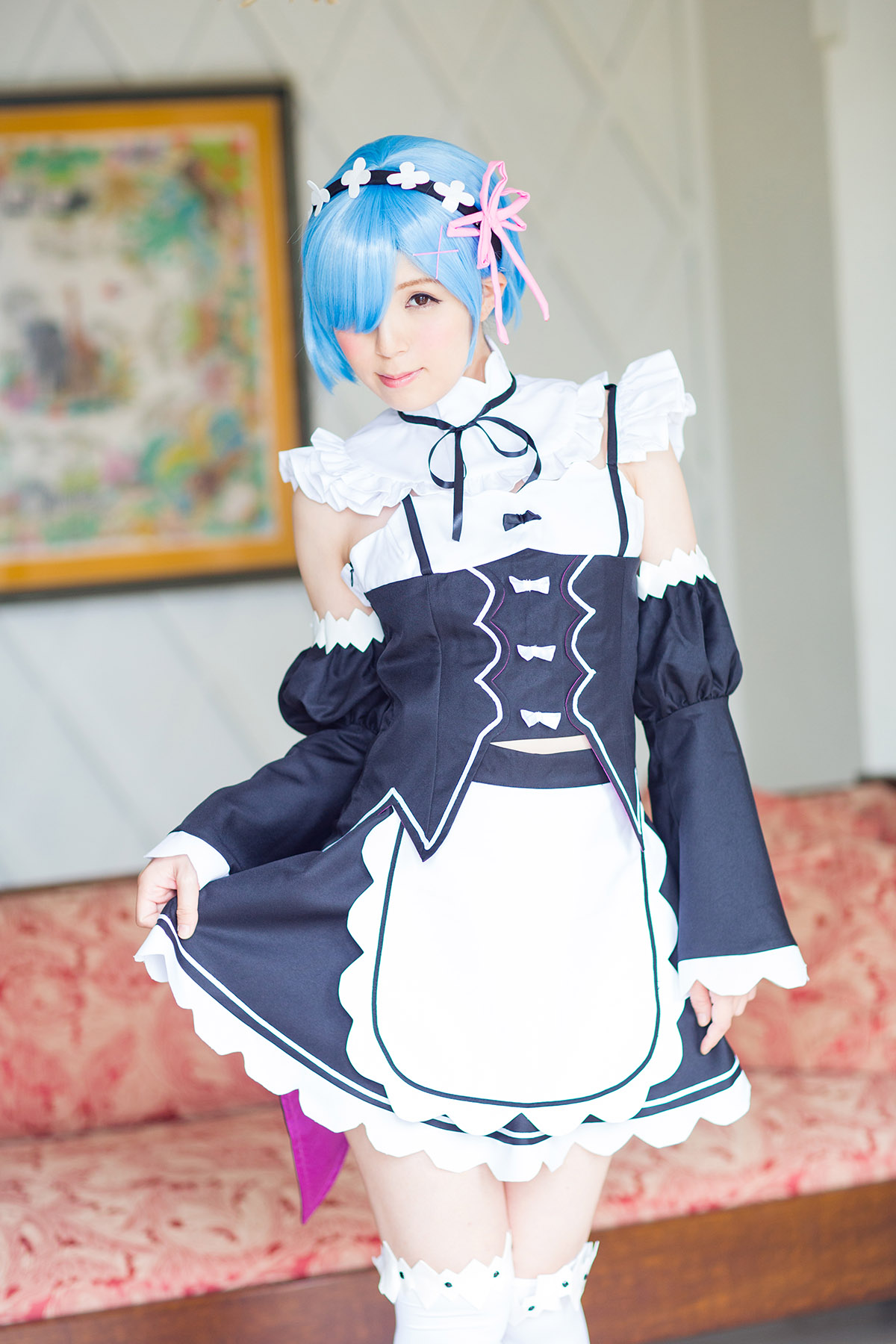 Charming Blue haired girl REM ero Cosplay maid in heaven(7)