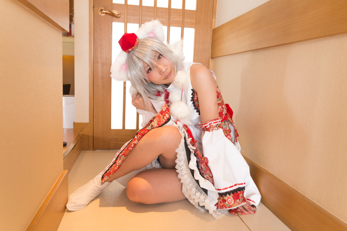 The girl dressed up as a lovely wolf, inubashiri ero cosplay, jokingly flirting(22)
