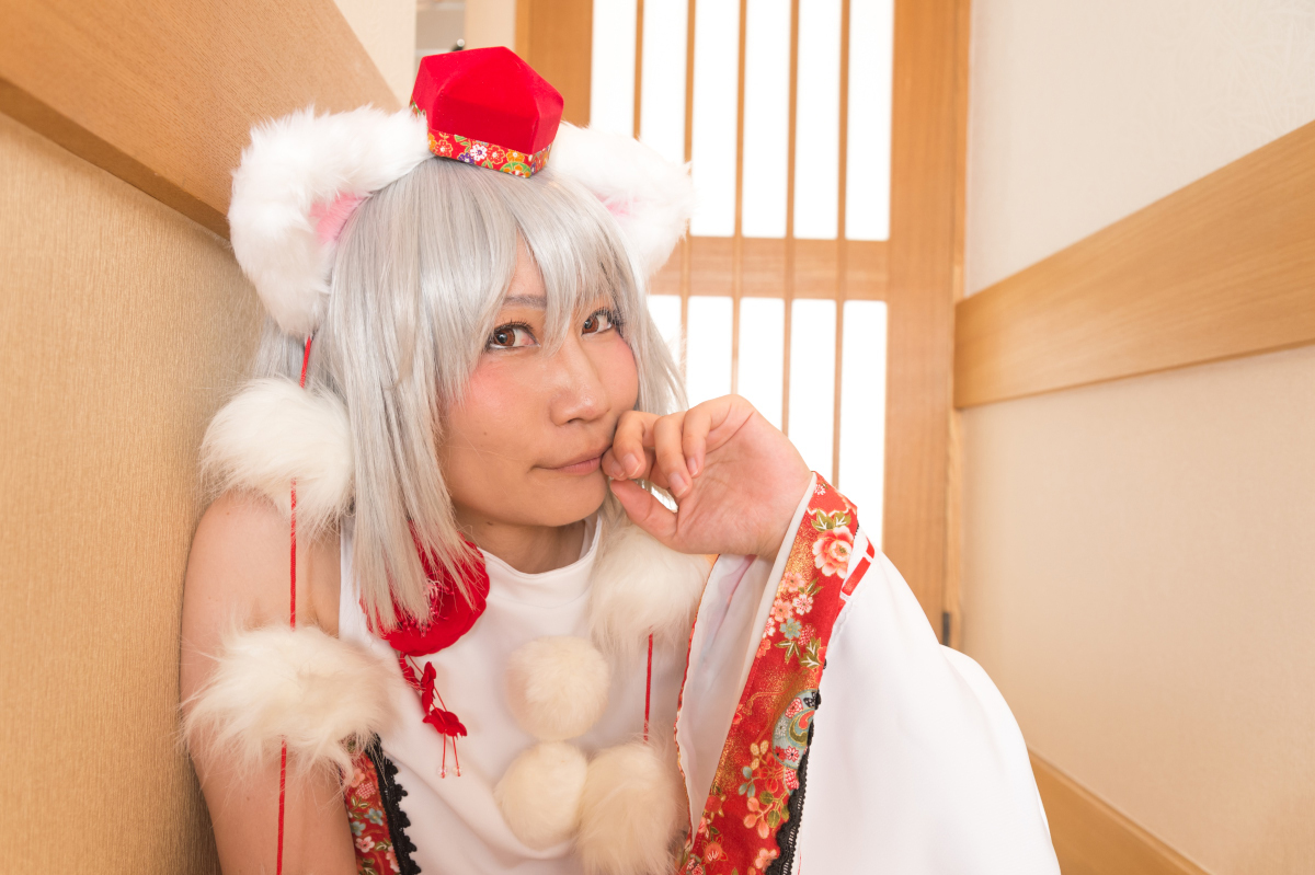 The girl dressed up as a lovely wolf, inubashiri ero cosplay, jokingly flirting(30)
