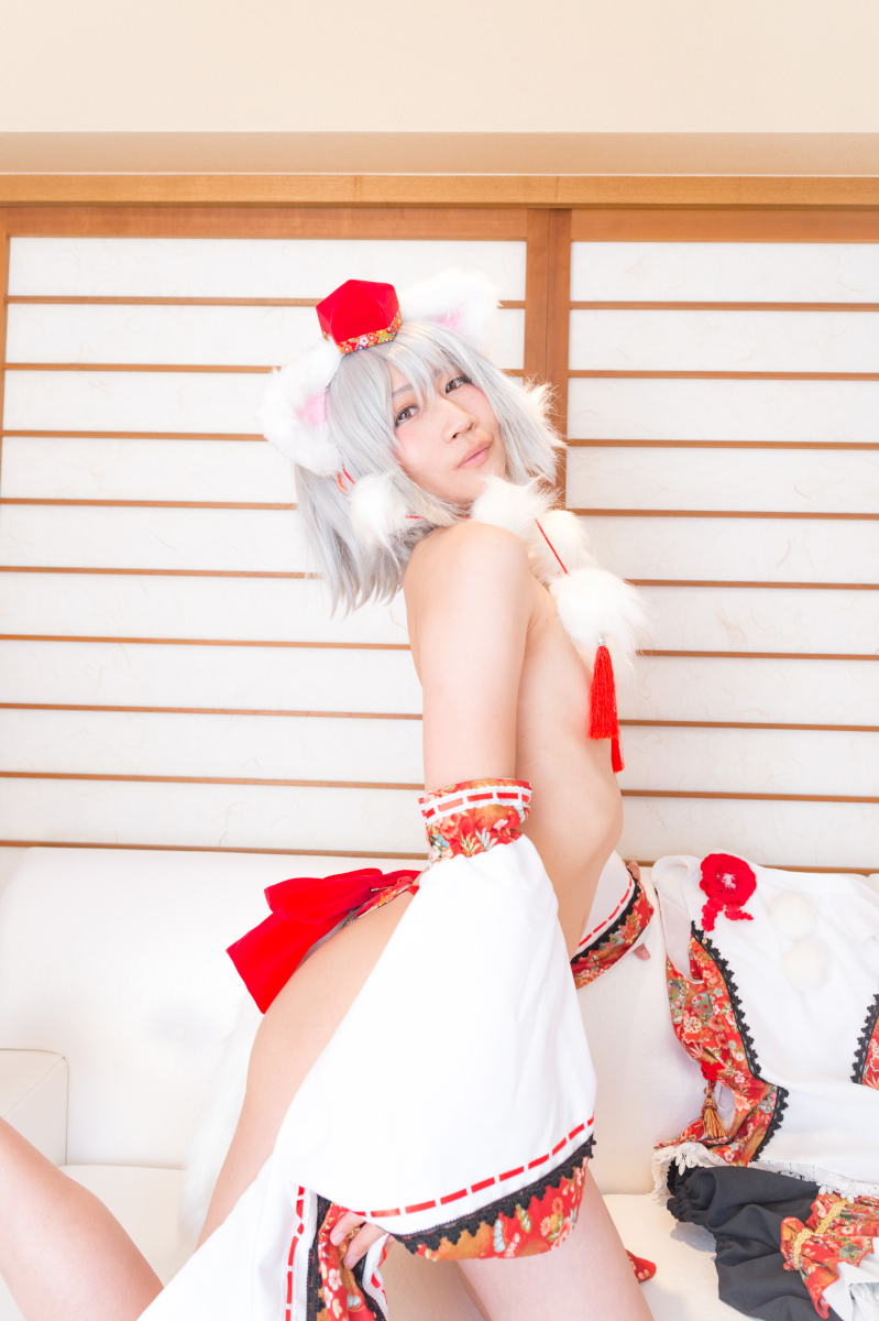 The girl dressed up as a lovely wolf, inubashiri ero cosplay, jokingly flirting(50)