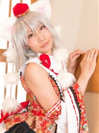 The girl dressed up as a lovely wolf, inubashiri ero cosplay, jokingly flirting(16)