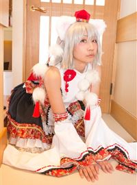 The girl dressed up as a lovely wolf, inubashiri ero cosplay, jokingly flirting(21)