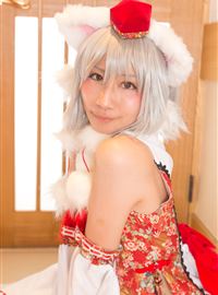 The girl dressed up as a lovely wolf, inubashiri ero cosplay, jokingly flirting(18)