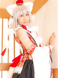 The girl dressed up as a lovely wolf, inubashiri ero cosplay, jokingly flirting(6)