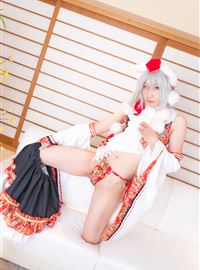 The girl dressed up as a lovely wolf, inubashiri ero cosplay, jokingly flirting(1)