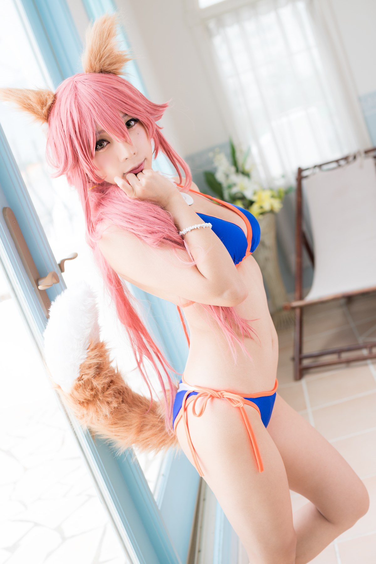 Swimming pool bikini girl's beautiful fox tail(48)