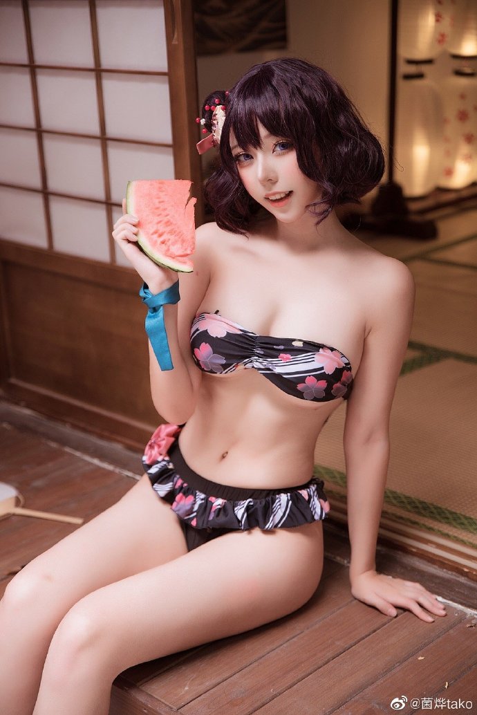 Three piece suit of watermelon fan swimsuit for cooling in summer(5)