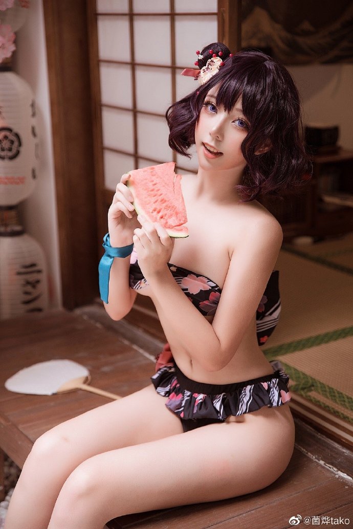 Three piece suit of watermelon fan swimsuit for cooling in summer(7)