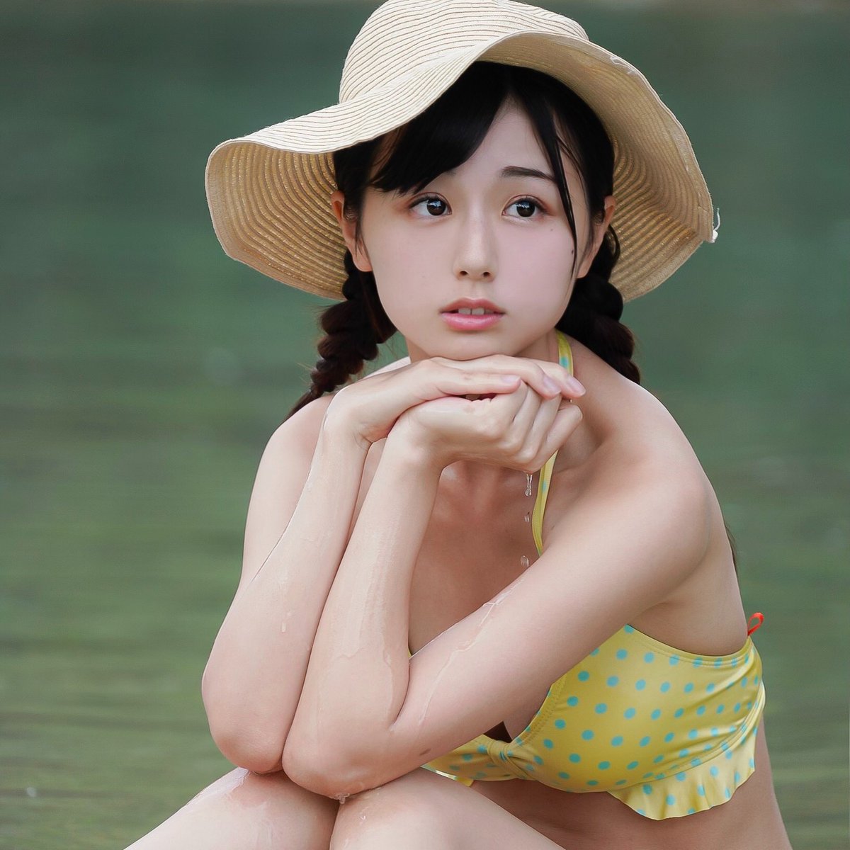 Summer girl wearing straw hat rabbit ear lotus official online licensing(49)