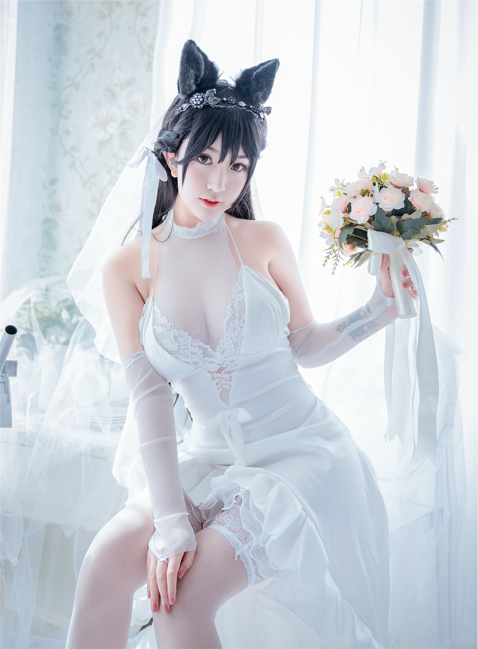 Cosplay cat nine sauce Sakura blue pledge wedding dress cos photo album(21)