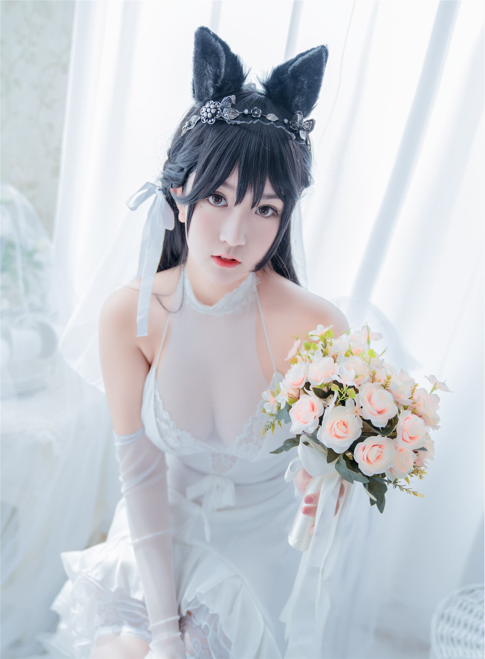 Cosplay cat nine sauce Sakura blue pledge wedding dress cos photo album(22)