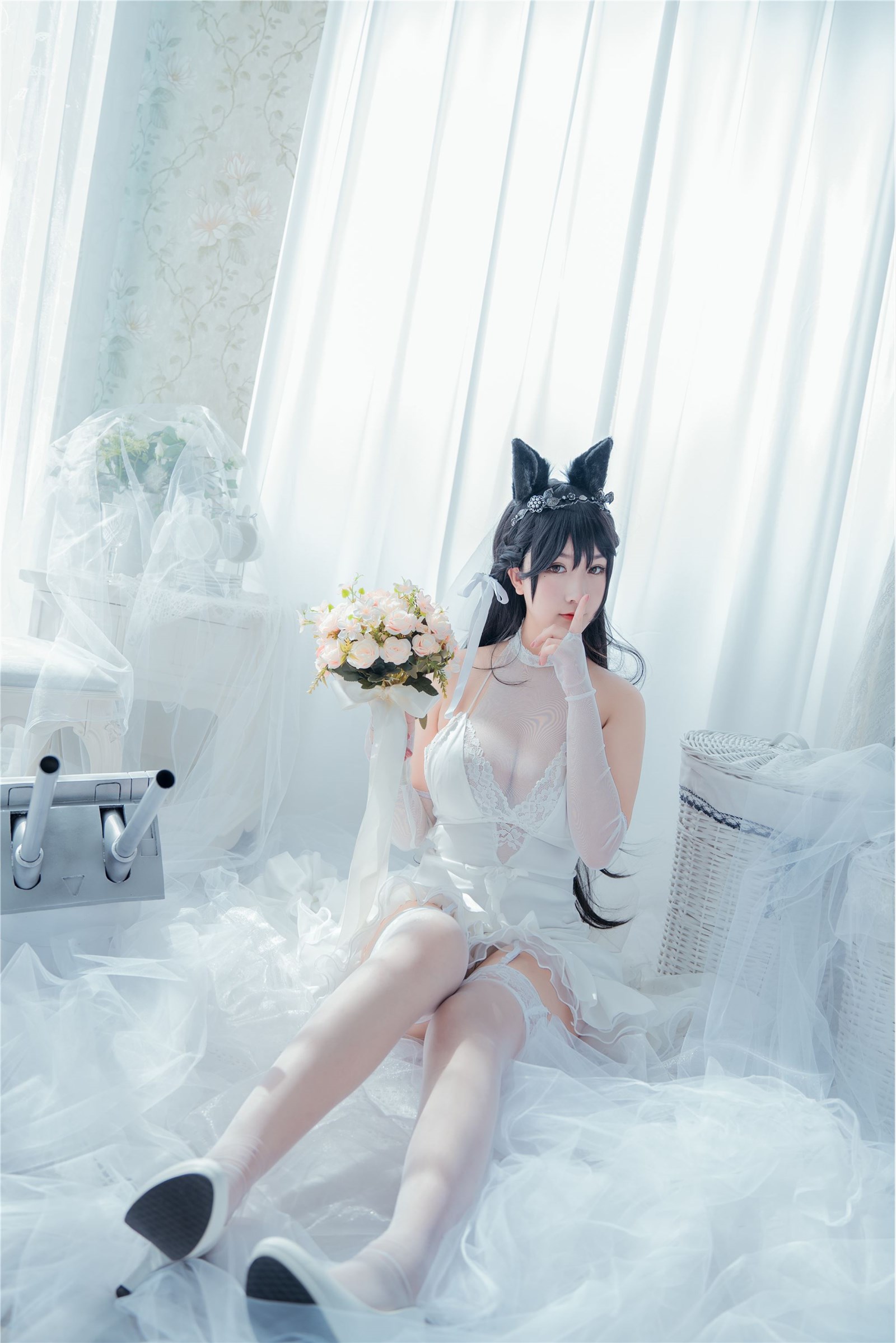 Cosplay cat nine sauce Sakura blue pledge wedding dress cos photo album(26)