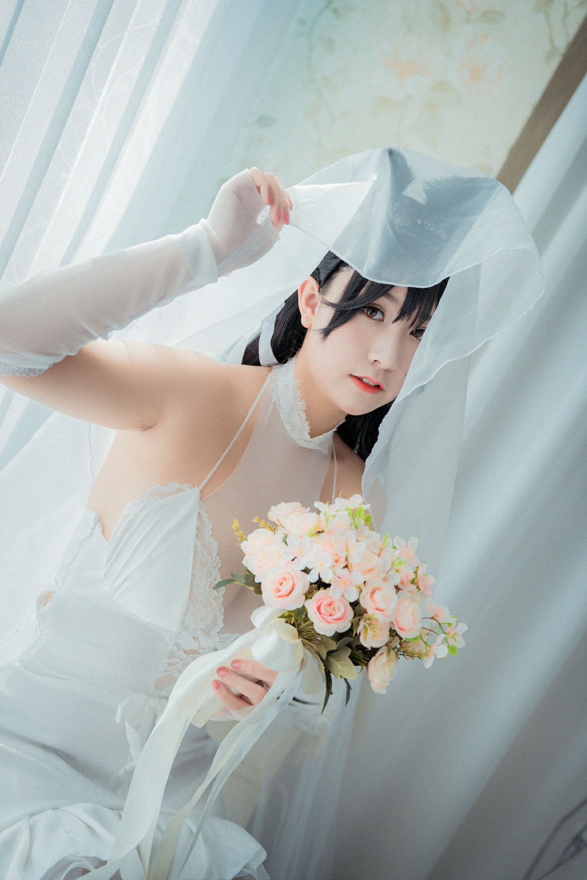 Cosplay cat nine sauce Sakura blue pledge wedding dress cos photo album(47)