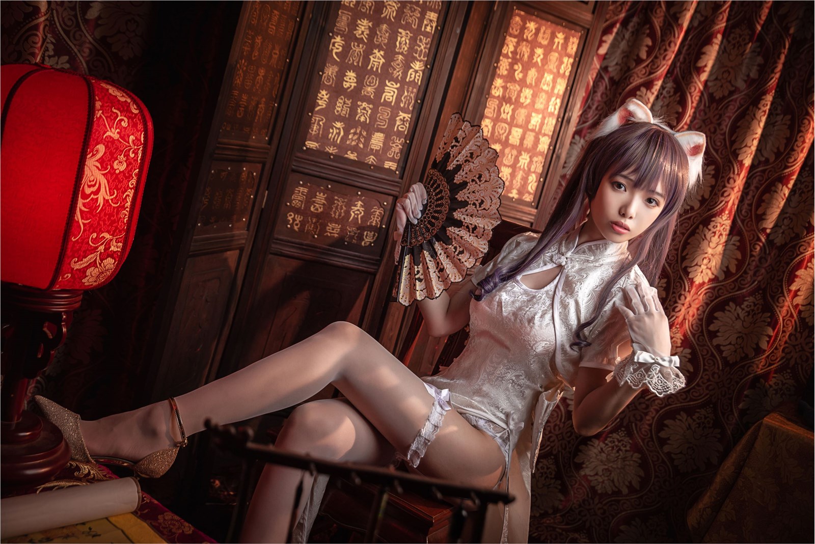 Cosplay Wenmei is unreasonable - cheongsam white silk Suspenders(10)