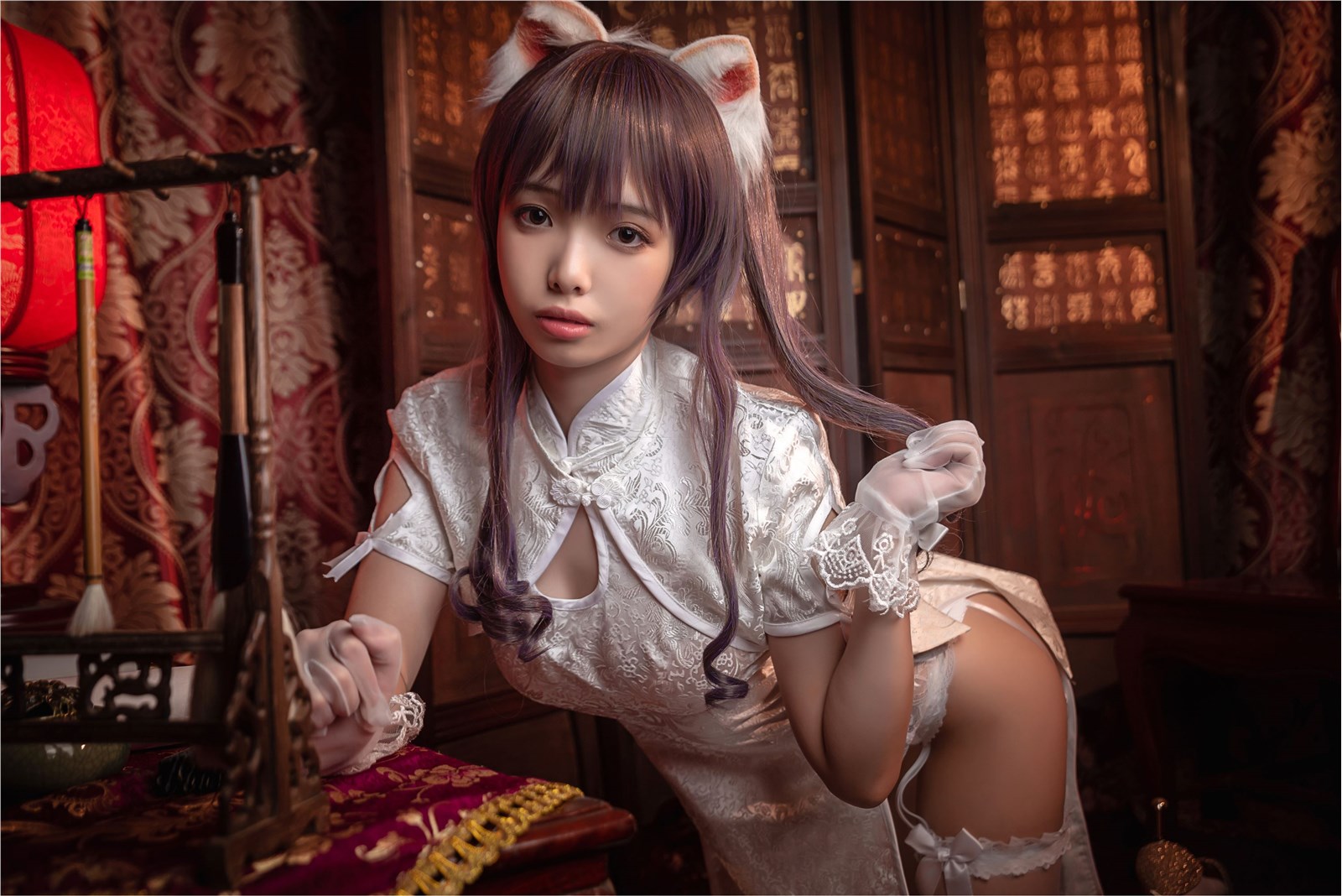 Cosplay Wenmei is unreasonable - cheongsam white silk Suspenders(12)