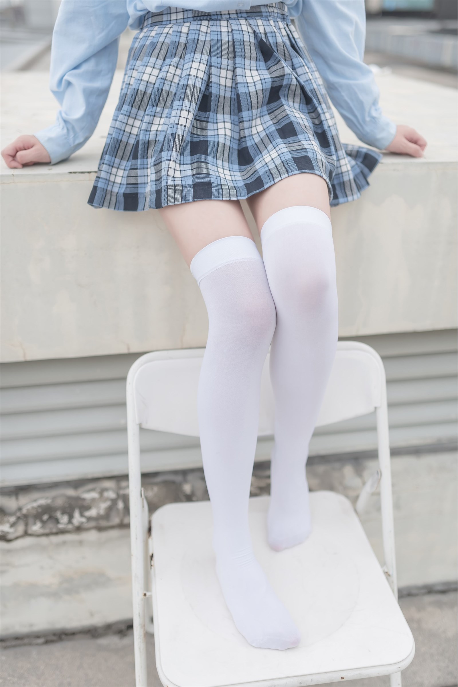 Rabbit play picture 1301 white silk plaid skirt(9)